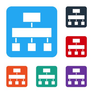 Beyaz Alan haritası simgesi beyaz arkaplanda izole edildi. Renkli kare düğmelerle simgeleri ayarla. Vektör.