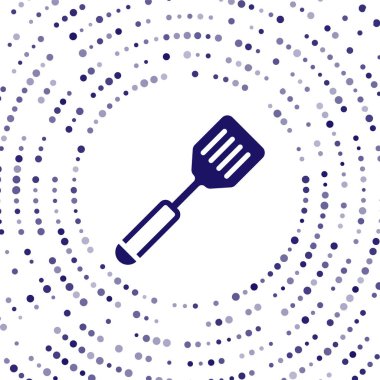 Mavi Spatula simgesi beyaz arkaplanda izole edildi. Mutfak spatula ikonu. Barbekü spatula işareti. Barbekü ve ızgara aleti. Soyut çember rastgele noktalar. Vektör.