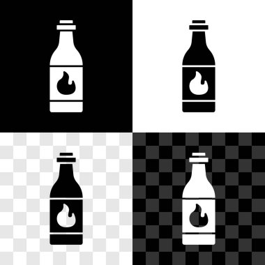 Siyah arkaplanda parlayan neon tabasco sosu simgesi izole edilmiş. Kırmızı biberli baharatlı biber sosu. Vektör.