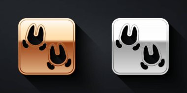 Siyah arkaplanda altın ve gümüş yaban domuzu ayak izi ikonu var. Uzun gölge tarzı. Vektör.