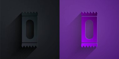 Kağıt kesiği Candy simgesi mor arka planda siyah üzerine izole edilmiş. Kağıt sanatı tarzı. Vektör.