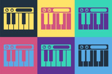 Pop Art Müzik Sentezleyici simgesi renk arkaplanında izole edildi. Elektronik piyano. Vektör.