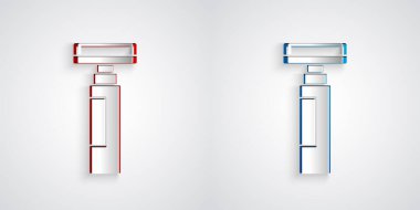 Kağıt kesiği İşaretleyici simgesi gri arkaplanda izole edildi. Kağıt sanatı tarzı. Vektör.