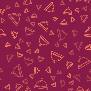 Kahverengi çizgi otel servis çanı simgesi kırmızı arkaplanda kusursuz desen izole etti. Resepsiyon zili. Vektör İllüstrasyonu.