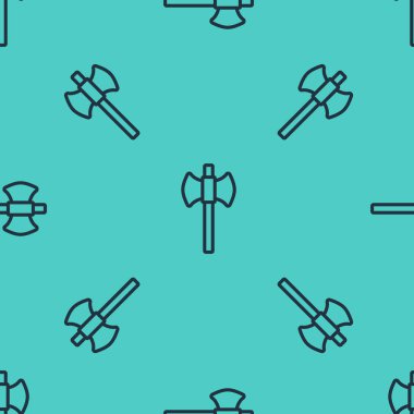 Siyah çizgi tahta balta ikonu yeşil arka planda izole edilmiş pürüzsüz desen. Oduncu baltası. Mutlu Cadılar Bayramı Partisi. Vektör.