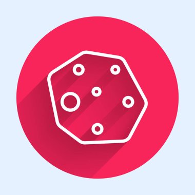 Asteroid simgesi uzun gölgeli beyaz çizgi. Kırmızı daire düğmesi. Vektör.