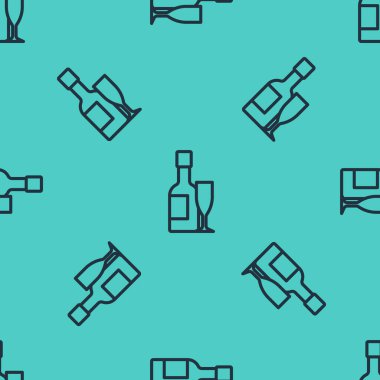 Siyah çizgili şampanya şişesi ve yeşil arka planda izole edilmiş bir şampanya ikonu. Mutlu Noeller ve mutlu yıllar. Vektör.