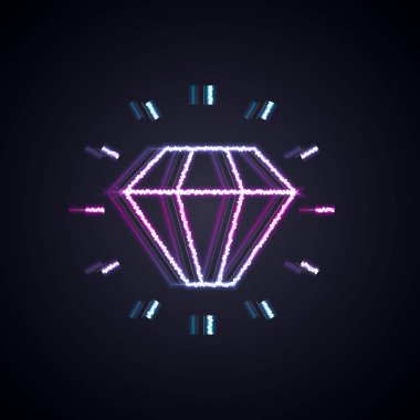 Parlayan neon çizgisi simgesi siyah arkaplanda izole edildi. Mücevher sembolü. Mücevher taşı. Vektör.