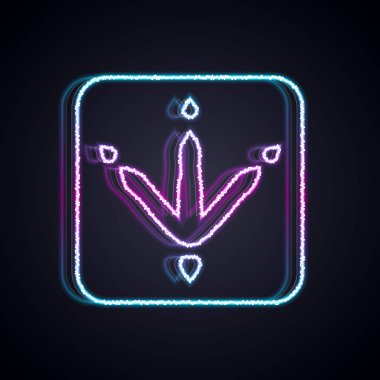 Parlayan neon çizgisi Tavuk Pençesi ayak izi simgesi siyah arkaplanda izole edildi. Horoz damgası. Vektör.