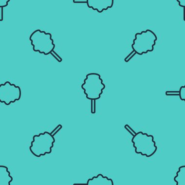 Siyah çizgi pamuk helva ikonu yeşil arka planda kusursuz desen izole etti. Vektör.