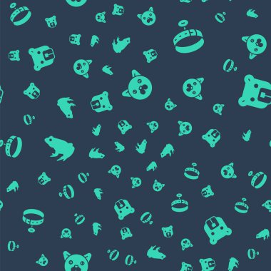 Cat, Collar 'a isim etiketi takın. Kurbağa ve Ayı' nın kafalarını kusursuz bir şekilde ayarlayın. Vektör.