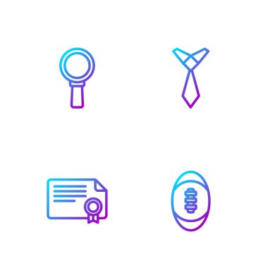 Çizgi Amerikan futbolu, sertifika şablonu, büyüteç ve kravat. Renk simgeleri. Vektör.