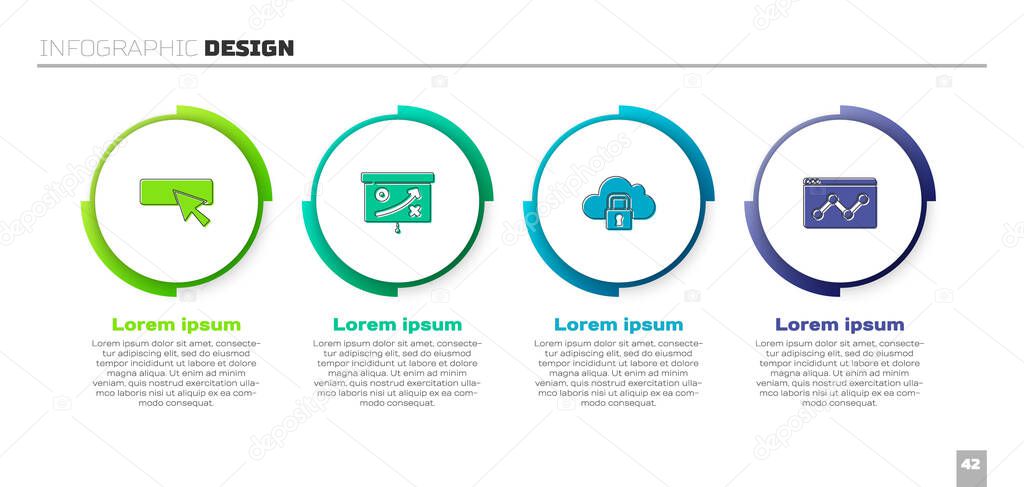 Set UI or UX design, Planning strategy concept, Cloud computing lock and Website statistic. Business infographic template. Vector.