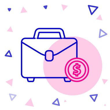 Beyaz arkaplanda hat ve para simgesi izole edildi. İş ilanı. İş portföyü. Renkli taslak konsepti. Vektör İllüstrasyonu.