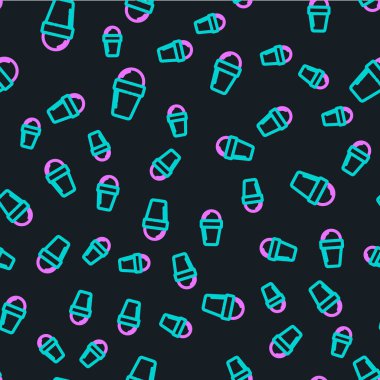 Waffle konisi simgesinde çizgi dondurması siyah arka planda izole edilmiş kusursuz desen. Güzel sembol. Vektör İllüstrasyonu.