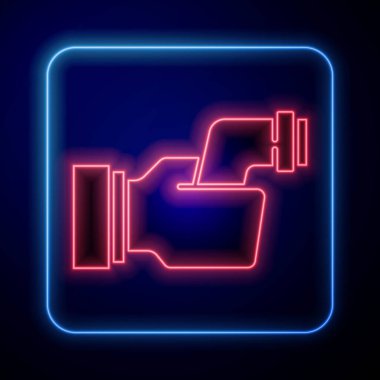 Parlayan neon dijital temassız termometre. Mavi arka planda tıbbi inceleme ikonu için kızılötesi ışık var. Vücut ısısını kontrol ediyorum. Vektör.