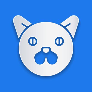 Kağıt kesiği kedi simgesi mavi arkaplanda izole edilmiş. Hayvan sembolü. Kağıt sanatı tarzı. Vektör.