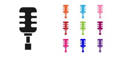 Beyaz arkaplanda siyah mikrofon simgesi izole edildi. Radyodaki mikrofondan. Sözcü işareti. Simgeleri renklendirin. Vektör.