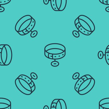 İsim etiketi simgesine sahip siyah çizgi tasması yeşil arka planda izole edilmiş pürüzsüz desen. Evcil hayvanlar için basit malzemeler. Kedi köpek bakımı. Evcil hayvan zincirleri. Vektör.