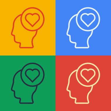 Pop sanat çizgisi kırık kalp ya da boşanma ikonu renk arka planında izole edilmiş. Aşk sembolü. Sevgililer Günü. Vektör.