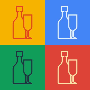 Popüler sanat eseri. Arka planda cam ikon olan şarap şişesi. Vektör.