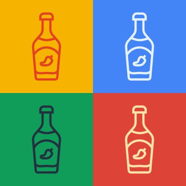 Pop sanat eseri ketçap şişesi ikonu renk arkaplanında izole edilmiş. Kırmızı biberli tabela. Barbekü ve barbekü ızgara sembolü. Vektör.