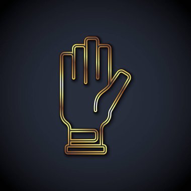 Altın çizgili Golf eldiveni simgesi siyah arkaplanda izole edildi. Spor malzemeleri. Spor üniforması. Vektör.