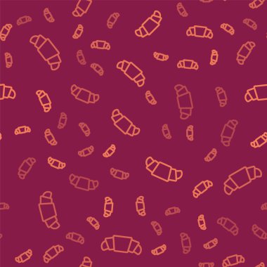 Kahverengi çizgi kruvasan simgesi kırmızı arka planda izole edilmiş. Vektör.