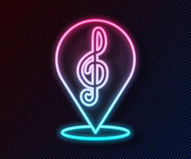 Parlayan neon hattı Treble anahtar simgesi siyah arkaplanda izole edildi. Vektör.