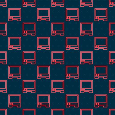 Kırmızı çizgi ses yardımcısı simgesi siyah arkaplanda kusursuz desen izole etti. Ses kontrol arayüzü akıllı hoparlör. Vektör.