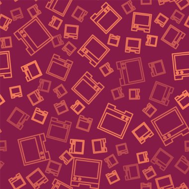 Kahverengi çizgi ses asistanı simgesi kırmızı arkaplanda kusursuz desen izole etti. Ses kontrol arayüzü akıllı hoparlör. Vektör.