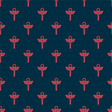 Kırmızı çizgi Caduceus yılan tıbbi sembolü simgesi siyah arkaplanda izole edilmiş kusursuz desen. İlaç ve sağlık hizmetleri. Eczane, ilaç, eczane amblemi. Vektör.