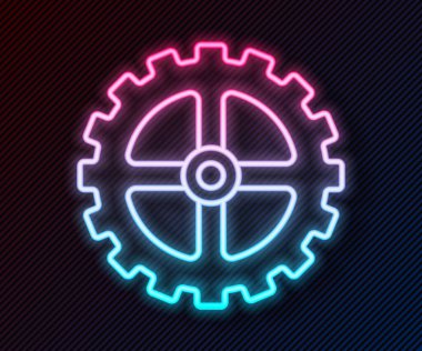 Parlayan neon çizgisi, siyah arkaplanda izole edilmiş bisiklet sprokrank ikonu. Vektör.