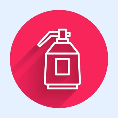 Uzun gölgeli beyaz çizgi boyalı sprey tabanca ikonu. Kırmızı daire düğmesi. Vektör.