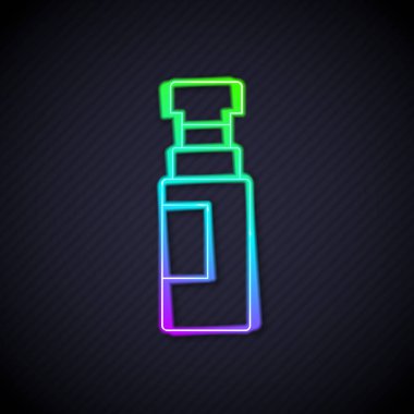 Parlayan neon çizgisi kalem simgesi siyah arkaplanda izole edildi. Vektör.