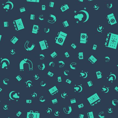 Fotoğraf makinesini, Ay 'ı ve yıldızları, Aşk Mıknatısı' nı ve Takvimi kusursuz bir şekilde ayarla. Vektör.