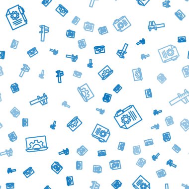 Dizüstü bilgisayar ve teçhizat, Döküman ayarları kalem ve Calliper ya da kalibre ölçeğini pürüzsüz desen üzerine ayarla. Vektör.