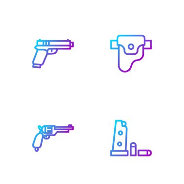 Silah şarjörü, mermiler, tabanca, tabanca ya da kılıf. Renk simgeleri. Vektör.