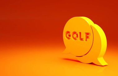 Sarı Golf etiketi simgesi turuncu arkaplanda izole edildi. Minimalizm kavramı. 3d illüstrasyon 3B canlandırma.