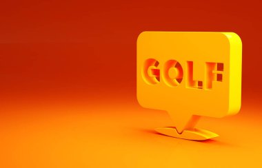 Sarı Golf etiketi simgesi turuncu arkaplanda izole edildi. Minimalizm kavramı. 3d illüstrasyon 3B canlandırma.