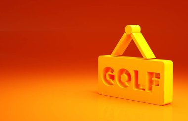 Sarı Golf etiketi simgesi turuncu arkaplanda izole edildi. Minimalizm kavramı. 3d illüstrasyon 3B canlandırma.