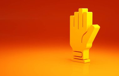 Sarı Golf eldiveni ikonu turuncu arka planda izole edildi. Spor malzemeleri. Spor üniforması. Minimalizm kavramı. 3d illüstrasyon 3B canlandırma.