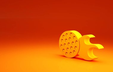 Sarı Golf topu ikonu turuncu arka planda izole edildi. Minimalizm kavramı. 3d illüstrasyon 3B canlandırma.