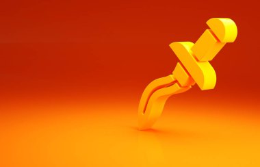 Sarı Hançer sembolü turuncu arka planda izole edildi. Bıçak ikonu. Keskin bıçaklı kılıç. Minimalizm kavramı. 3d illüstrasyon 3B canlandırma.