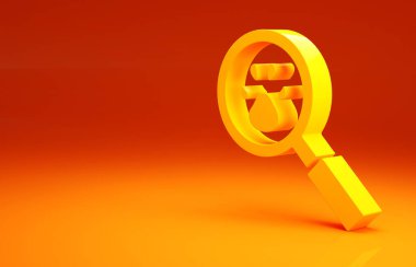 Sarı Pençe arama simgesi turuncu arkaplanda izole edildi. Hayvan ayak izleri olan büyüteç. Minimalizm kavramı. 3d illüstrasyon 3B canlandırma.