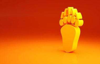 Sarı Ayı patisi ayak izi ikonu turuncu arka planda izole edildi. Minimalizm kavramı. 3d illüstrasyon 3B canlandırma.