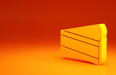 Turuncu arka planda izole edilmiş sarı pasta simgesi. Doğum günün kutlu olsun. Minimalizm kavramı. 3d illüstrasyon 3B canlandırma.