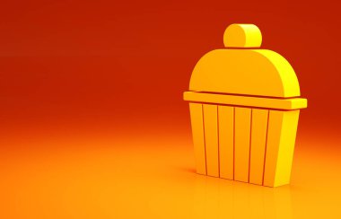 Sarı Kek simgesi turuncu arkaplanda izole edildi. Doğum günün kutlu olsun. Minimalizm kavramı. 3d illüstrasyon 3B canlandırma.