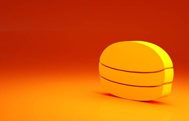 Turuncu arka planda izole edilmiş sarı makarna kurabiye ikonu. Makarna tatlı fırın. Minimalizm kavramı. 3d illüstrasyon 3B canlandırma.