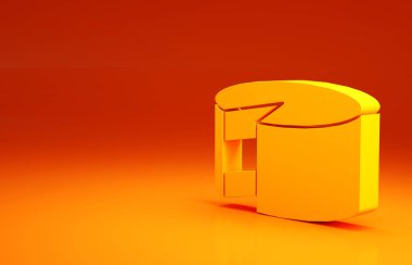 Sarı Kek simgesi turuncu arkaplanda izole edildi. Doğum günün kutlu olsun. Minimalizm kavramı. 3d illüstrasyon 3B canlandırma.